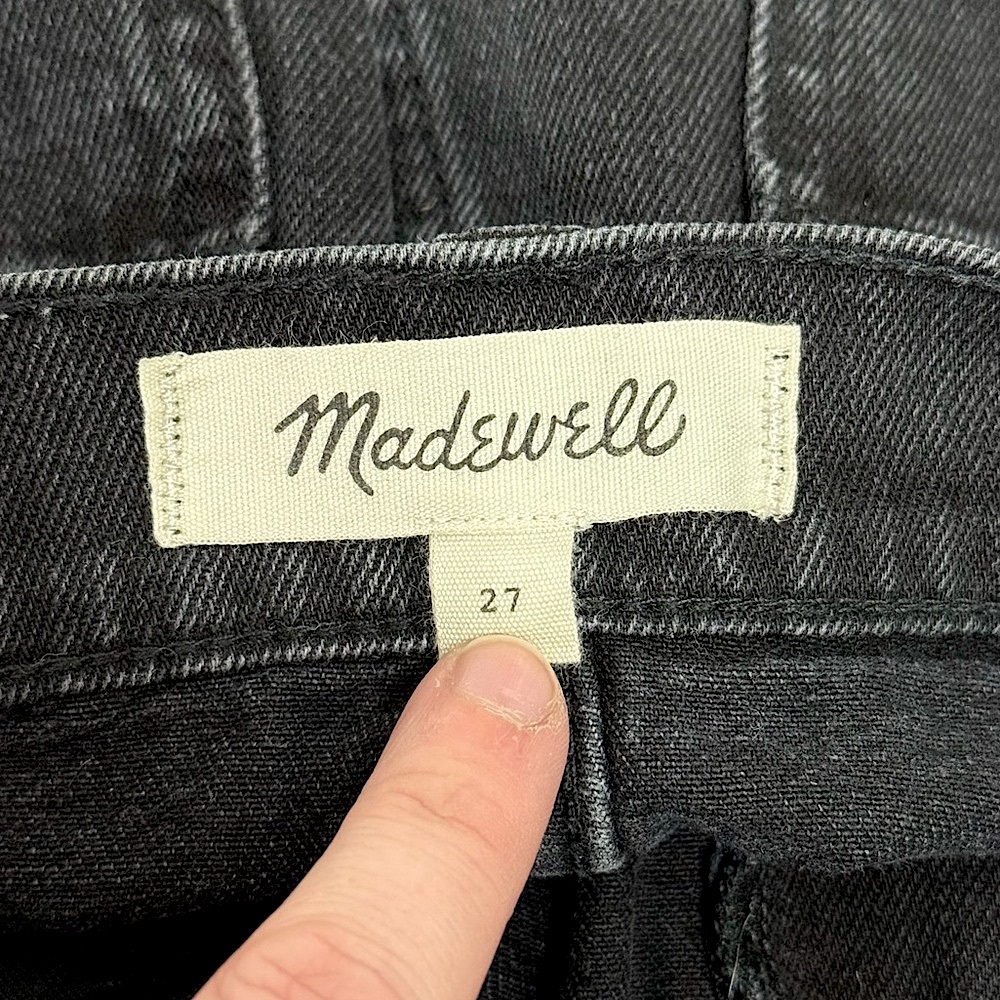 Madewell Frisco 70’s High Rise Black Wash Raw Hem A-Line Denim Mini Skirt 27 - Picture 10 of 12